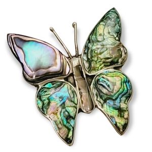 Alpaca Mexico Abalone Shell Vintage Butterfly Pin Brooch